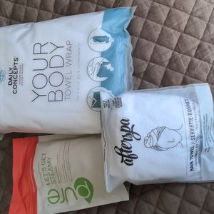 Spa bundle with towel wrap, hair towel, and shower melts
